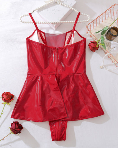 Leder Minikleid Bodycon Bodysuit Kleid