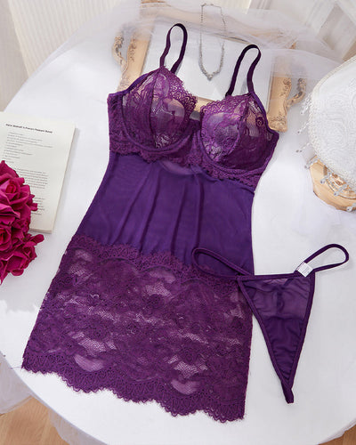 Lace-Einsätze Spitzenkleid in Lila