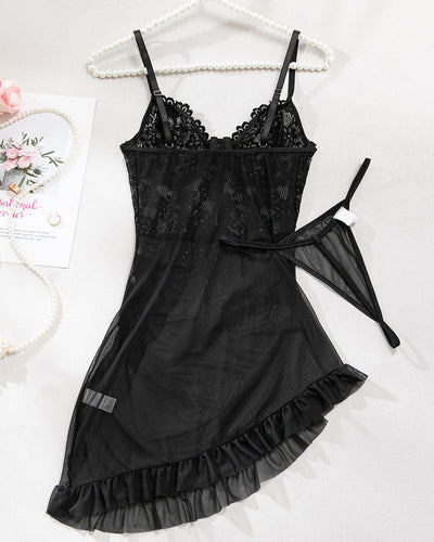 Blumenstickerei Mesh Dessous Set