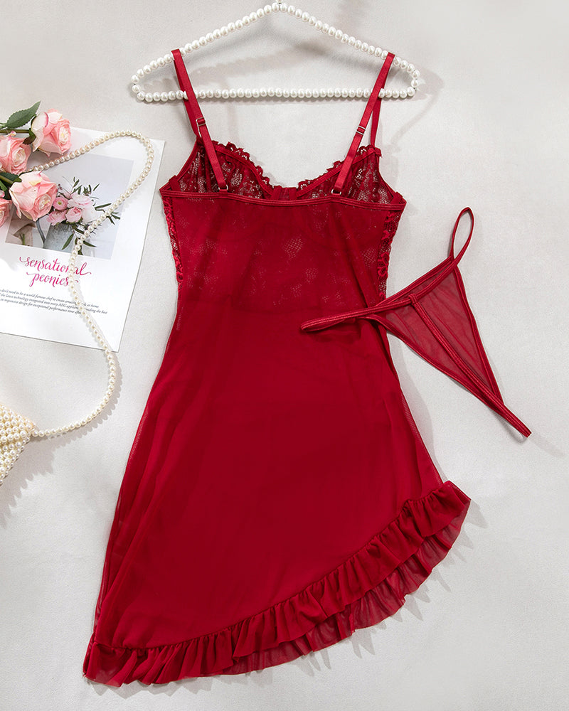 Blumenstickerei Mesh Dessous Set