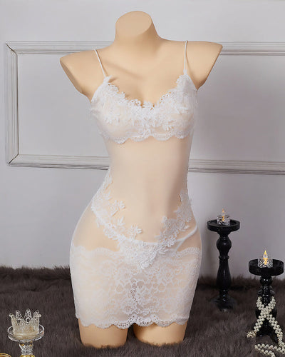 Blumenstickerei Mesh-Nachthemd Kleid