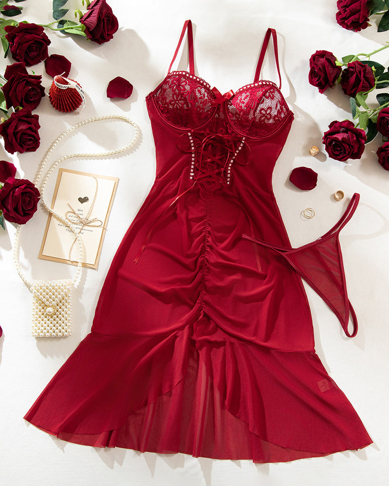 Ruffle sheer Bodycon Mesh Spitze Blumen Kleid