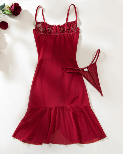 Ruffle sheer Bodycon Mesh Spitze Blumen Kleid