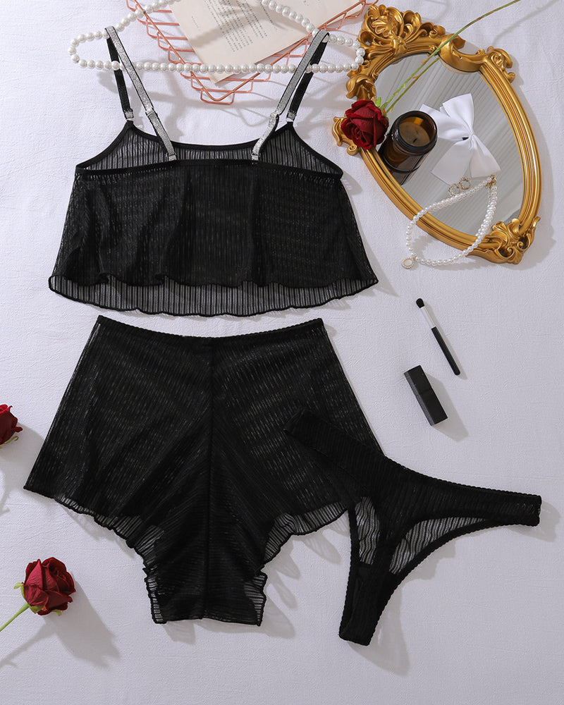 Mesh-Transparente Top- und Shorts-Nachthemd-Sets