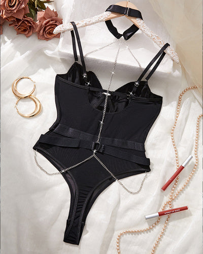 Ledergarn Spaghettiträger Bodysuit