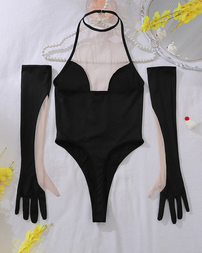 Tief ausgeschnittener Nackt-Mesh-Panel-Body