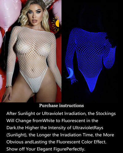 Leuchtend blauer Langarm-Fischernetz-Bodysuit
