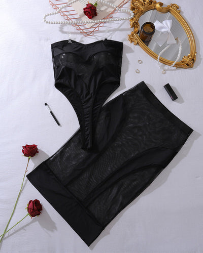Netz-transparentes Bodysuit und Rock 2-teiliges Set