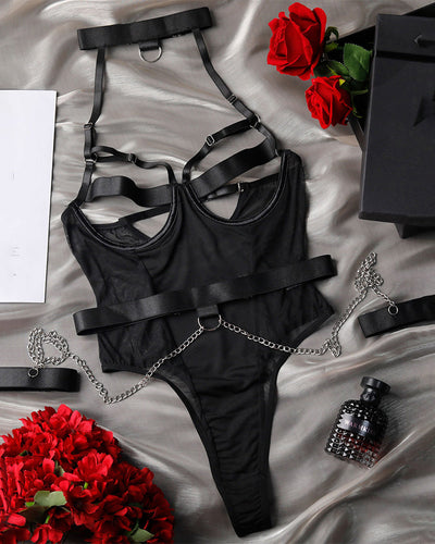 Hohlenhalskette Bodysuit Strumpfgürtel-Set