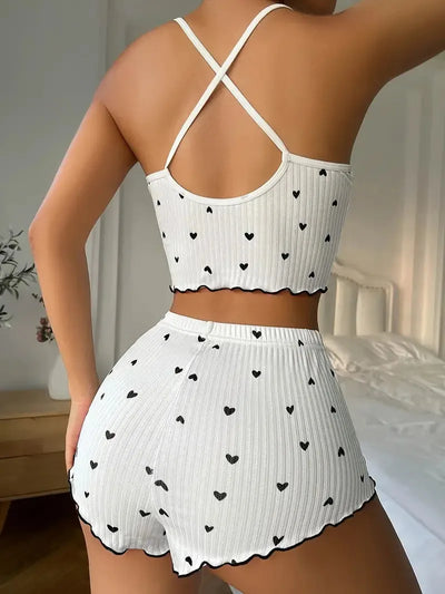 Lena - Herz Print Pyjama Set Seidene Loungewear für Damen