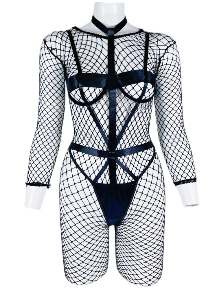 Lilly - Verführerischer Netz-Bodysuit mit Halterung