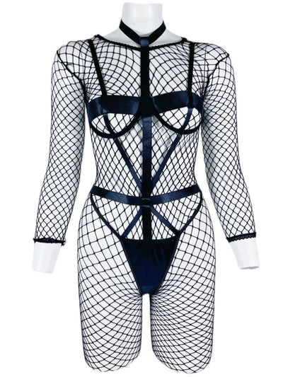 Lilly - Verführerischer Netz-Bodysuit mit Halterung