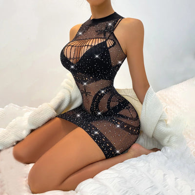 Amira – Funkelnde Netzstrumpfhose mit Diamanten