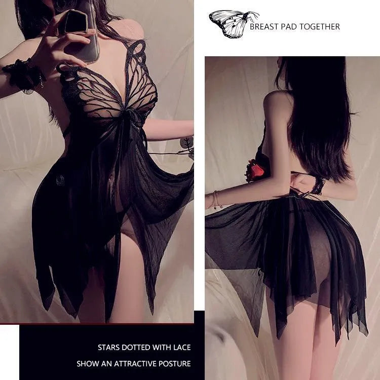 Lena - Transparenter Schmetterlingsspitzen-Pyjama-Set